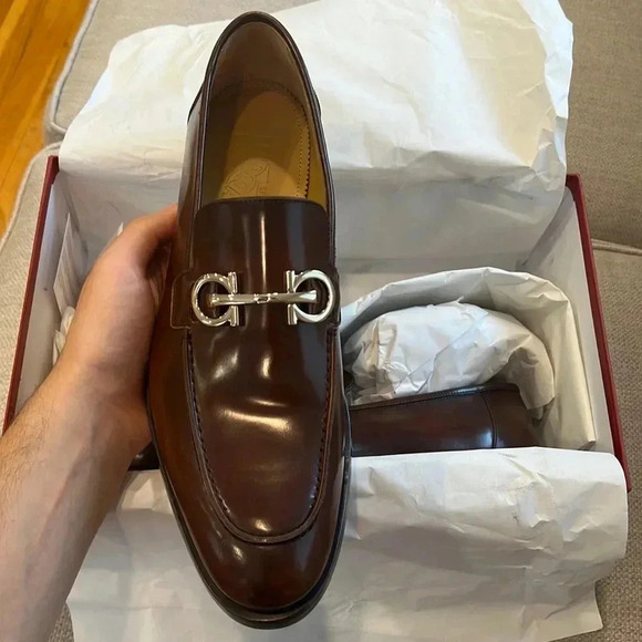 Ferragamo men’s gustav gancini bit leather loafers brown - Picture 3 of 12